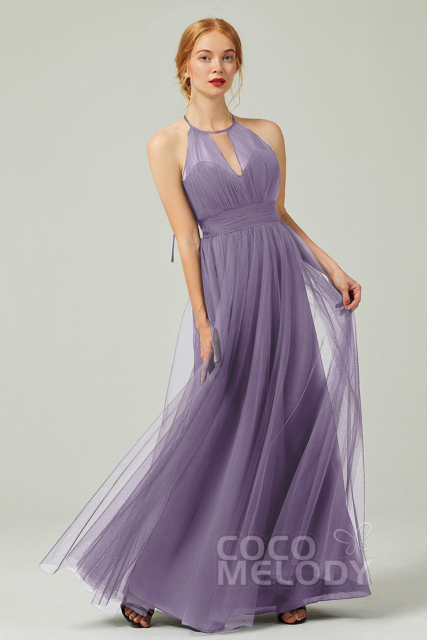 A-Line Floor Length Tulle Bridesmaid Dress CB0334PS - COCOMELODY